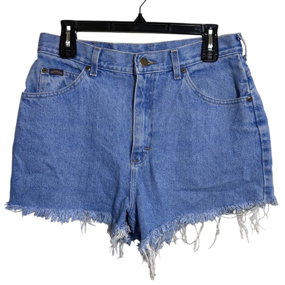 Vintage 90s Riders Denim Cutoff Shorts Violet Blue Wash Frayed Hem